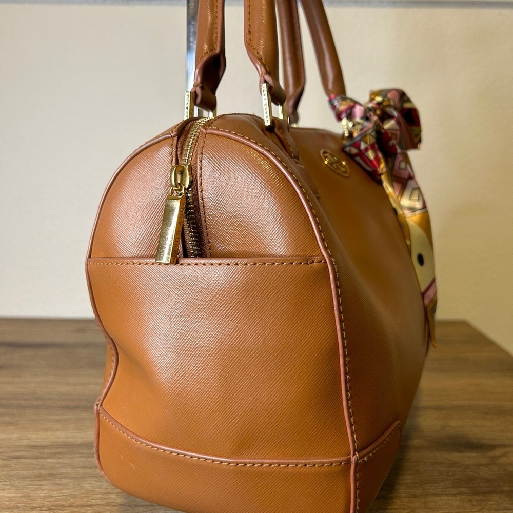 Tory Burch Tan Shoulder Bag with Colorful Scarf - Picture 5 of 12